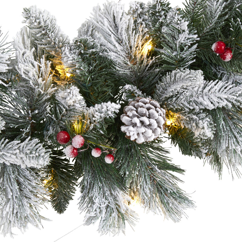 8'' in. Lighted Faux Pine, Berry Garland