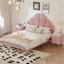 Ensemble de 3 pièces, cadre de lit rembourré en velours avec tête de lit en forme de pétale, tables de chevet 3 tiroirs, rose