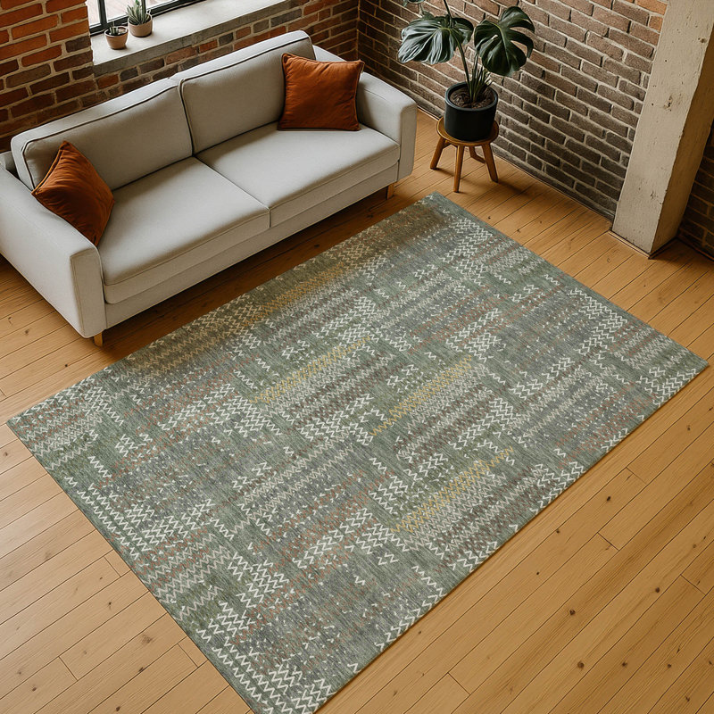 Tapis moderne lavable à la machine intérieur / extérieur ACN2980, Basilic, 8 pi x 10 pi