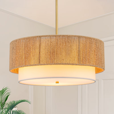 3 Light 18'' Dimmable Handmade Woven Rope Drum Chandelier