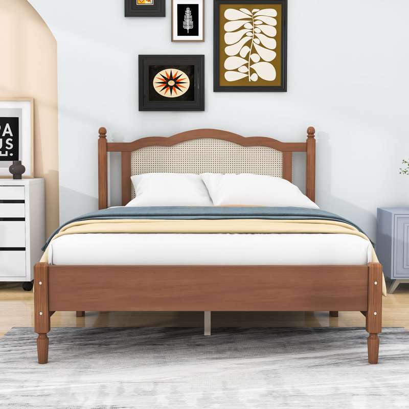 Lit plateforme en bois avec tête de lit Caylib, Noyer, Double
