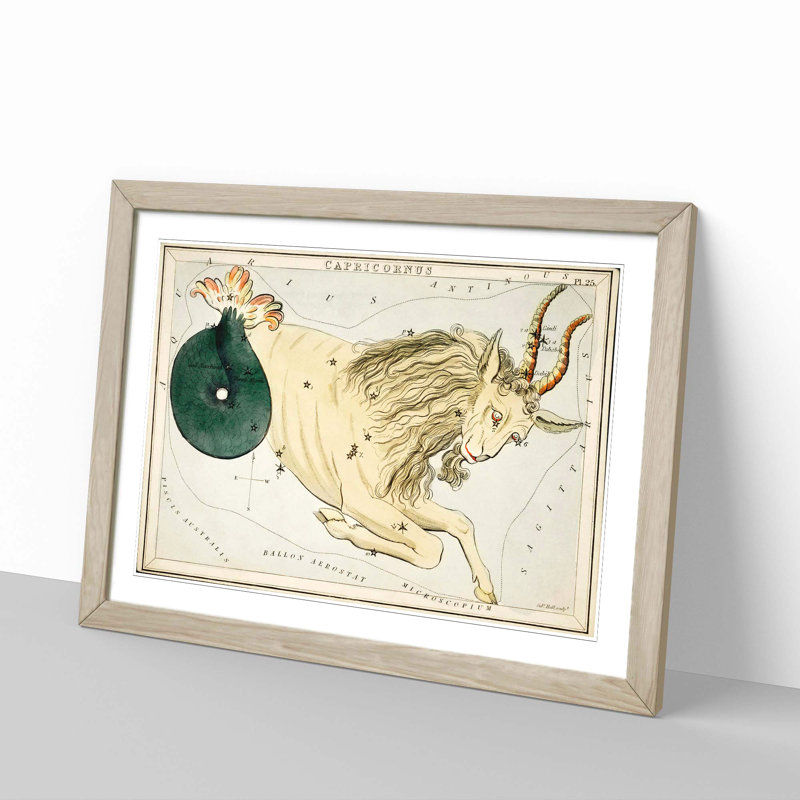 Astronomical Zodiac Chart Of The Capricorn - Single Picture Frame Painting, 45cm H x 63cm W x 2cm D, Oak