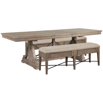 Extendable Trestle Dining Table With 2 Upholstered Benches
