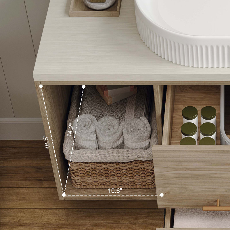 Meuble-lavabo mural moderne 38,2 po avec lavabo ovale en céramique et meuble flottant