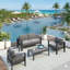 4-Piece Modern Aluminum Patio Conversation Set,  4-Seat Outdoor Sofa With  Thick Dark Gray Cushions & Gray Frame And Coffee Table