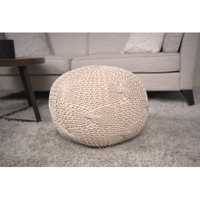 Pouf tricoté rond en coton, 20 x 20 x 14 pouces, beige