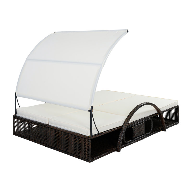 Double chaise longue de patio avec dossier réglable et accoudoirs, Beige