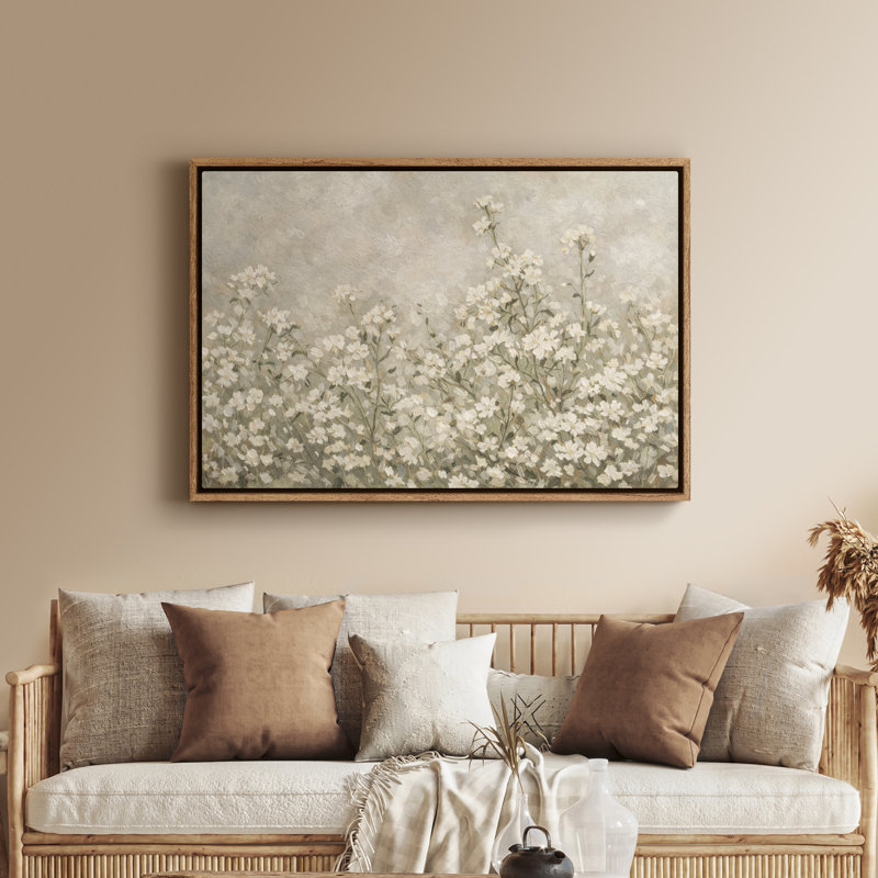 Art mural encadré sur toile - Champ de fleurs sauvages blanc doux dans une palette neutre et calme - 16 po x 24 po, 24 po x 36 po
