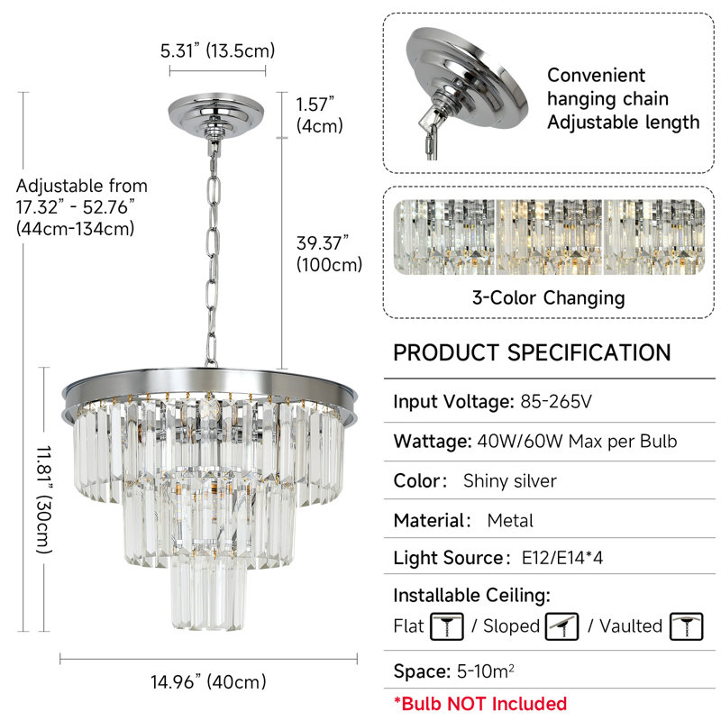 Chandelier, 30cm H 40cm W 40cm D, 3 Tiers