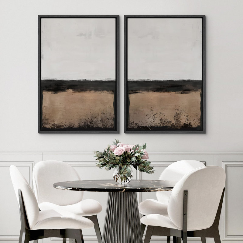 «Art Deco Grunge White Polygonss», 2 pièces sur toile, Cadre noir, H 24 po x l 36 po
