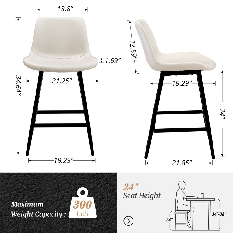 Tabouret de comptoir en faux cuir Macaire, Tabouret de comptoir (siège d'une hauteur de 24 p, Blanc antique, Noir