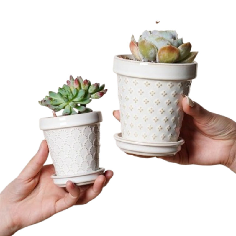 Ensemble de 4 pots à plante en céramique 4,9 "avec drainage et soucoupe