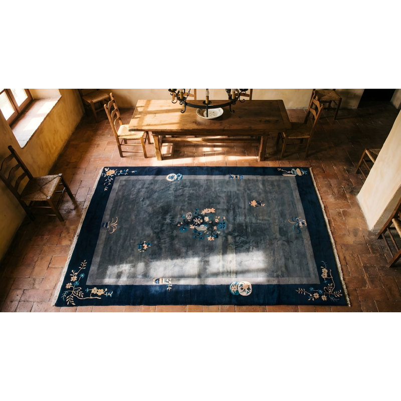 Antique Floral Medallion Wool Hand Knotted Pile Gray 1920s Rug