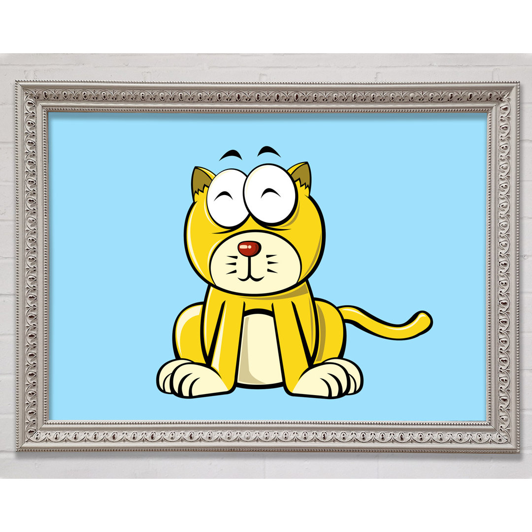 Gerahmtes Wandbild Happy Cat Sitting White