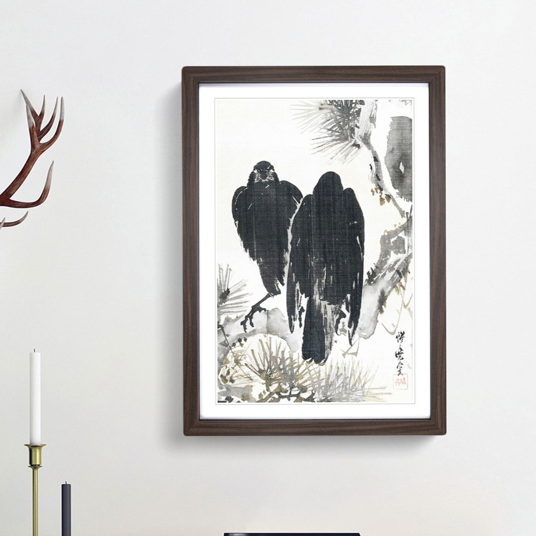Two Crows by Kawanabe Kyosai - Framed Print