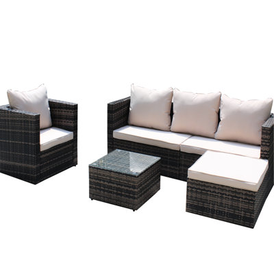 Mobilier de patio avec coussins, 4, brun ton brun, 4 modulaires