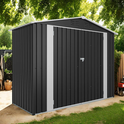 8 pi x 4 pi Remise de rangement extérieure en acier galvanisé avec portes doubles verrouillables et ventilation