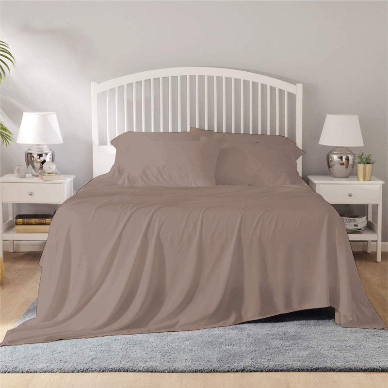 Bamboo Sheet Set, Cal.King Sheet Set + 1 Fitted Sheet + 4 Pillowcase, Light Khaki
