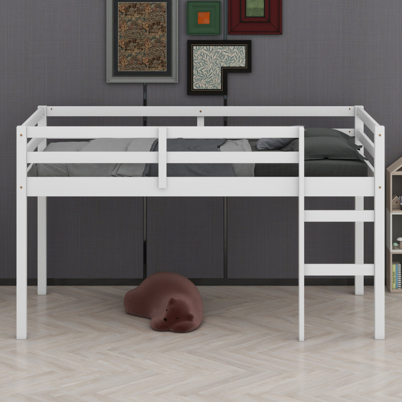 Wooden Loft Bed With Ladder, White