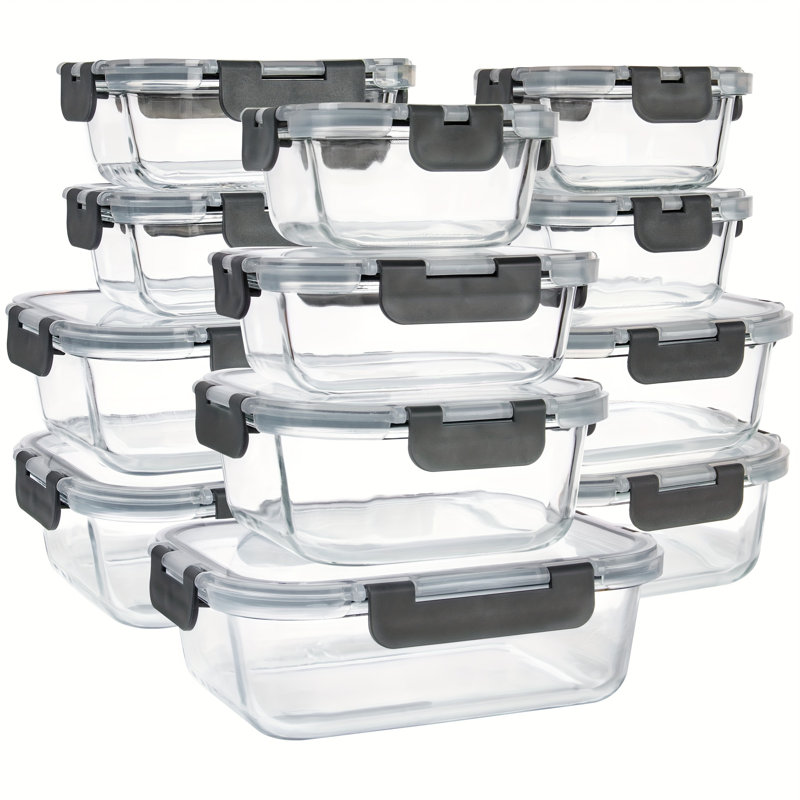 24 pièces 24 pièces contenants alimentaires en verre borosilicaté avec couvercles