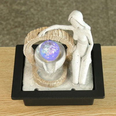 Tabletop Water Fountain, Spinning Ball Light Fountain With Modern Statue Art, For Home Office Decor, Decorated With Colorful Lights And Rolling Ball