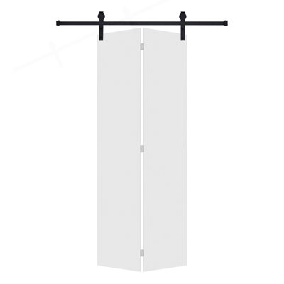 Porte pliante moderne à panneau plat 48 po X 84 po Porte de grange coulissante en panneau de fibres à densité moyenne avec ensemble de quincaillerie