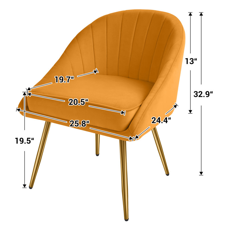 Fauteuil en velours touffeté de 25,6 po de large Teashia, Velours jaune