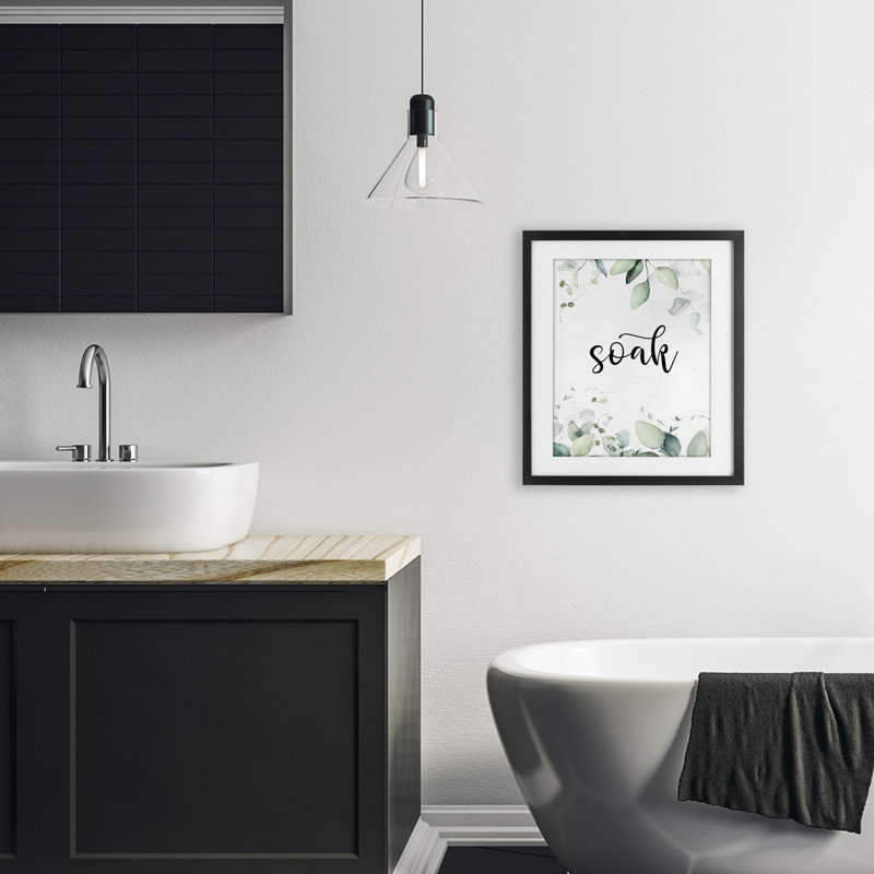 Soak Leafy Herbs, reproduction encadrée sous verre, design avec lettres et doublure, Cadre noir minuit, H 16 po x l 13 po