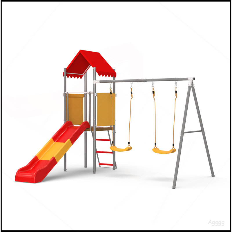 Ensemble de balançoire en métal et en plastique avec glissoire, balançoires à ceinture et auvent - sécuritaire, robuste et portable pour les enfants de 3 à 8 ans