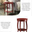 Table d'appoint ronde rouge rustique avec tablette de rangement inférieure