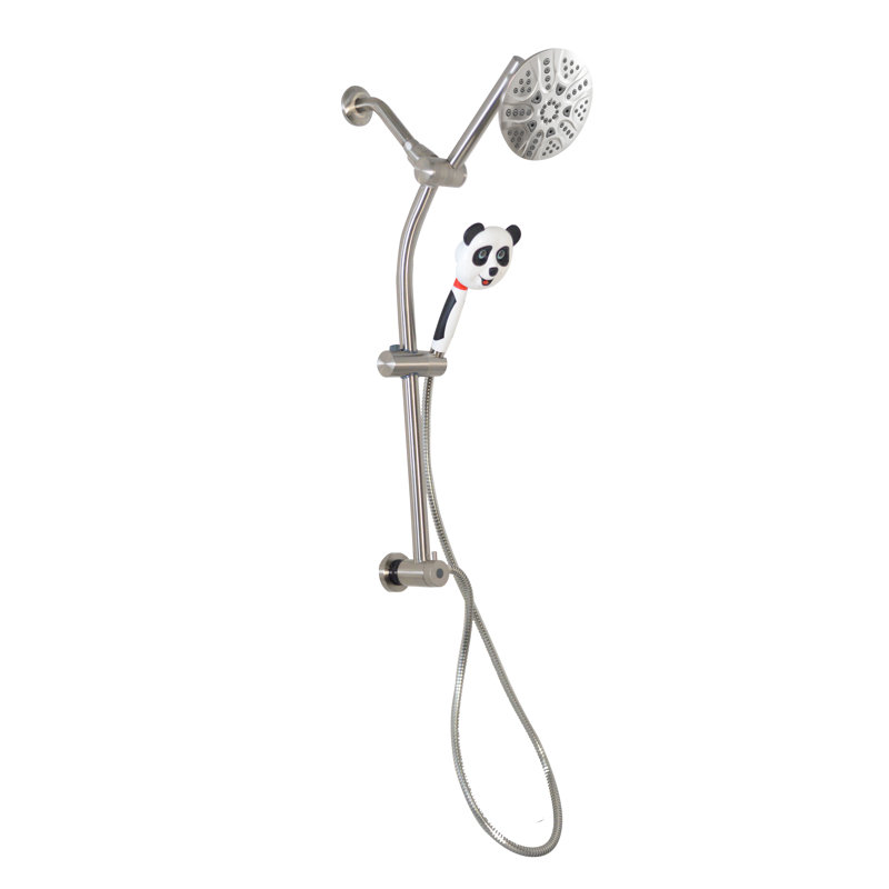 Adjustable Extension Bar with 5-Function Rainfall Shower Head and Panda Hand Shower, Satin Nickel