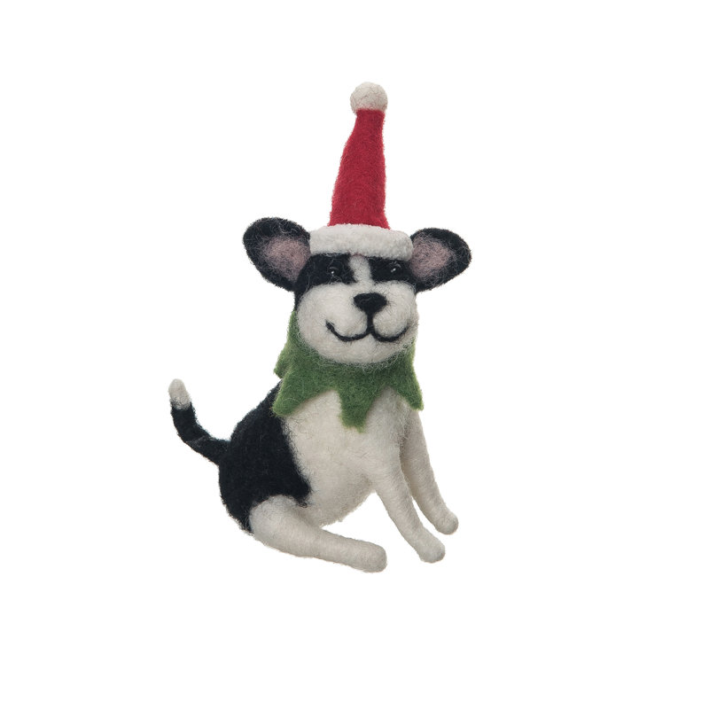Figurine de chien avec chapeau de père Noël