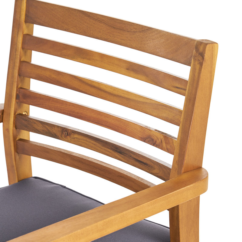 Chaise de salle à manger 2 pièces - chaises d'extérieur élégantes, bois, coussins gris, sièges