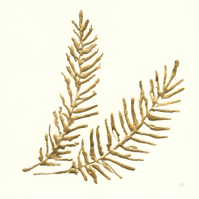 «Gilded Fern IV» par Chris Paschke - reproduction d'art sur toile tendue, H 30 po x l 30 po, Cadre simple argenté, Non