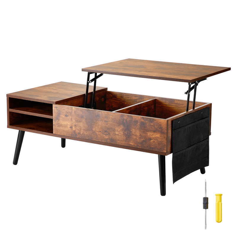 Brown Wood and Metal Lift-Top Coffee Table with Storage