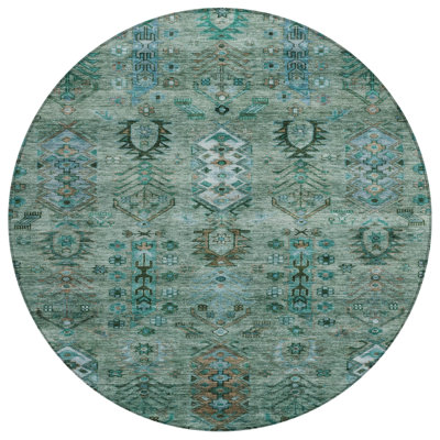 Machine Washable Indoor/Outdoor Xhevrie Green Rug
