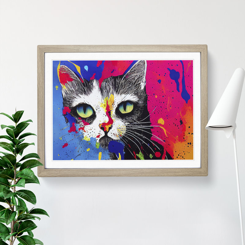 Cat Splashed Vol.6 Abstract - Framed Print, 46cm H x 64cm W x 2cm D, Oak
