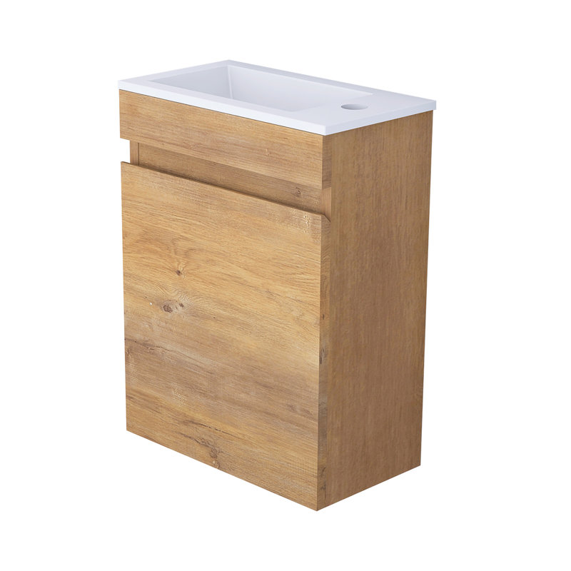 15,75 po L 8,66 po P 21,67 po Meuble-lavabo mural simple H avec lavabo, Chêne naturel