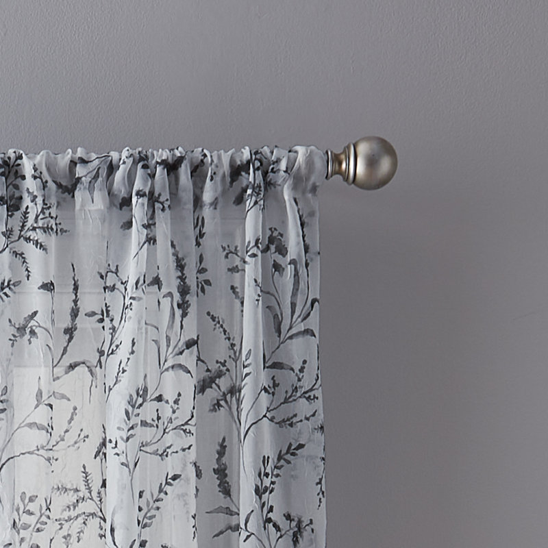 Santa Barbara Voile Sheer Curtain Single Panel, Gray, 50" x 63"