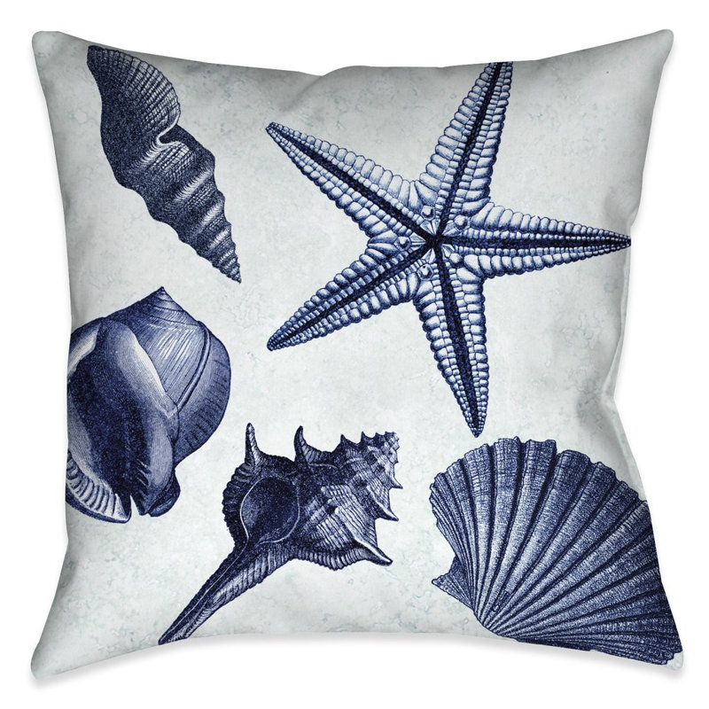 Coussin décoratif d’extérieur à carreaux de coquillage Blue Shell Toss, H 18 po x l 18 po