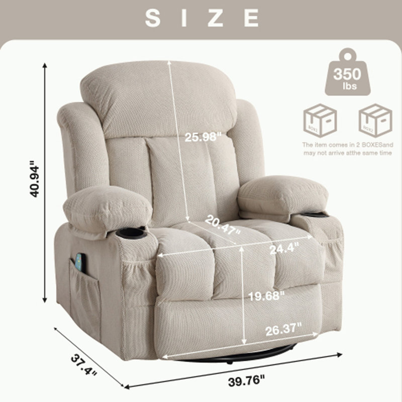 Swivel Recliner Chair with USB and 2 cup holders, Beige