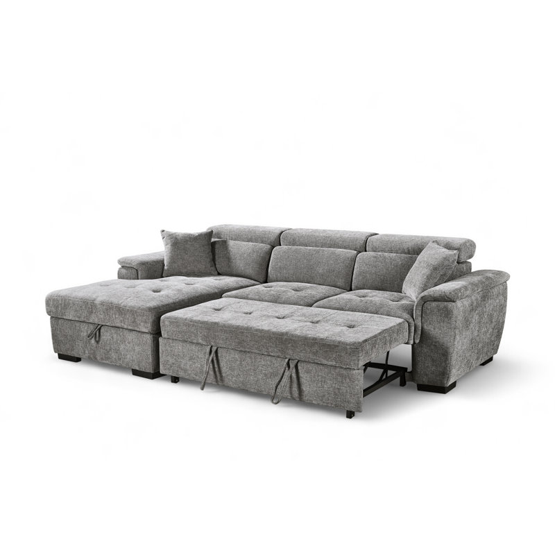 Corner Sofabed with Storage, Left Hand Facing, Grey