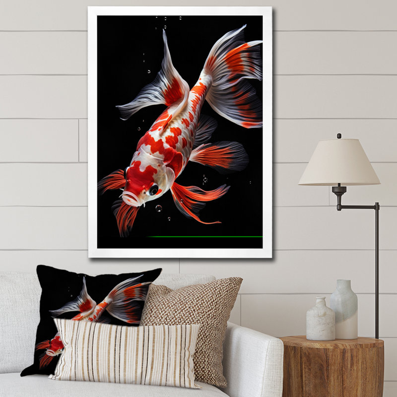 «Eisenach Coral Kois Fish Vibrant Splendor I», reproduction d'art sur toile, H 44 po x l 34 po x P 1,5 po, Cadre blanc