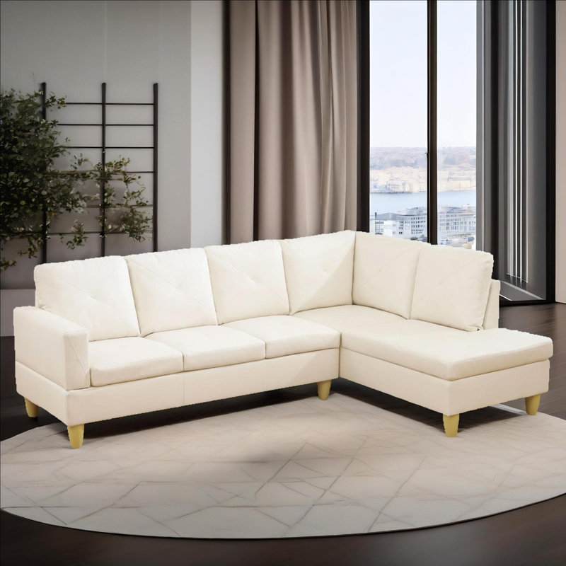 Monaco Vegan Leather 2-Piece Sectional Sofa Set With Chaise, White Faux Leather, Right Hand Facing