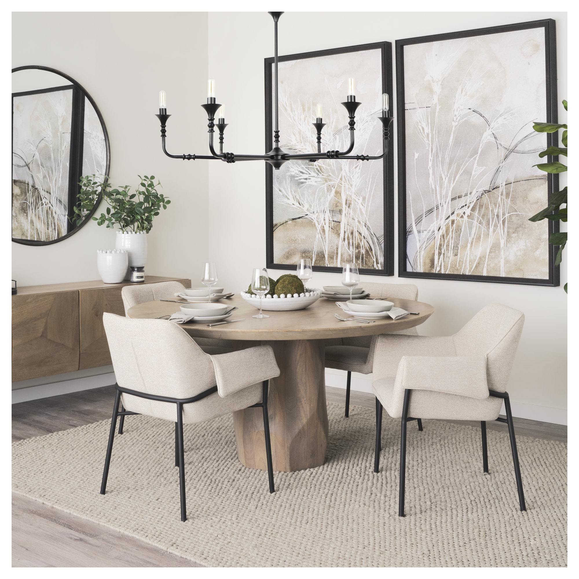 Gloriette Arm Chair Dining Chair, Polyester/Polyester Blend Oatmeal