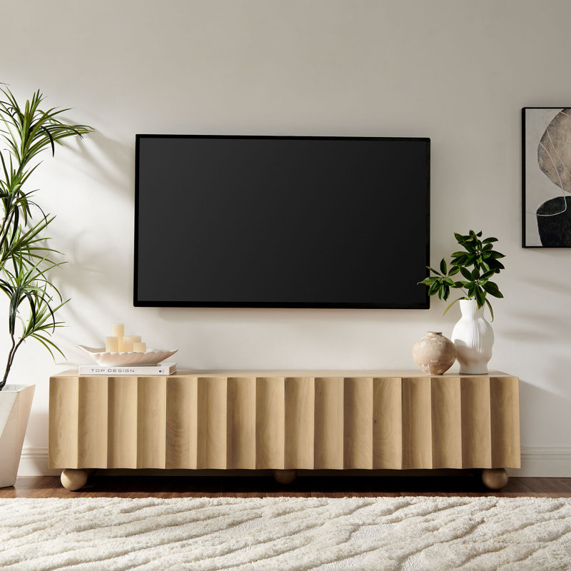 Sorren Scalloped Wood TV Stand, Natural, 71"