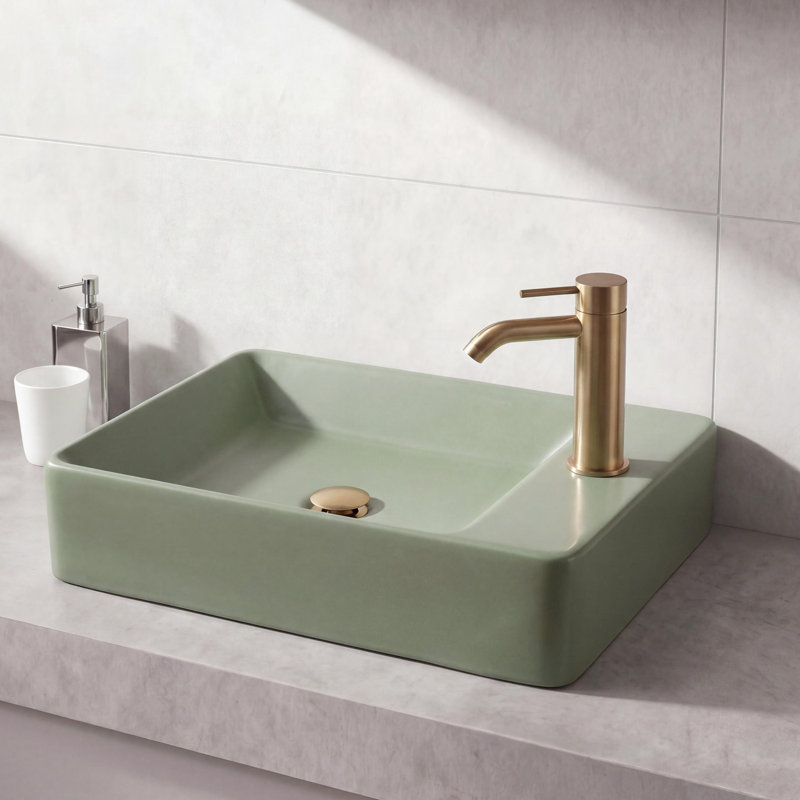 Felix 15 in. W x 8.5 in. D Modern Wall Mounted Rectangular Ceramic Space-Saving Mini Bathroom Sink, Right-Side Faucet Hole, Matte Olive