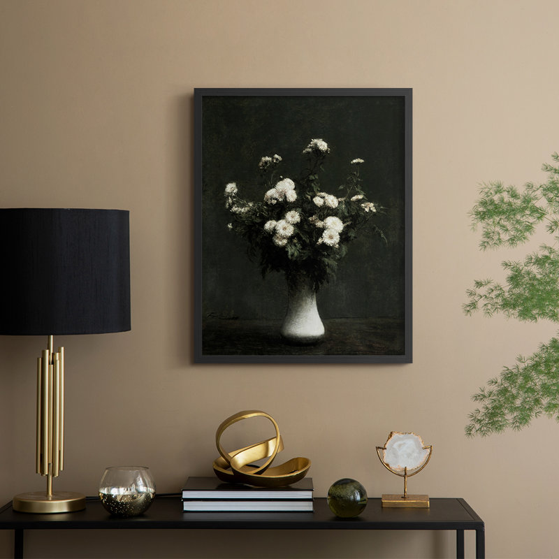 Impression florale vintage encadrée Lxxv - bois massif, H 30 po x l 24 po, Noir, noir, noir, noir