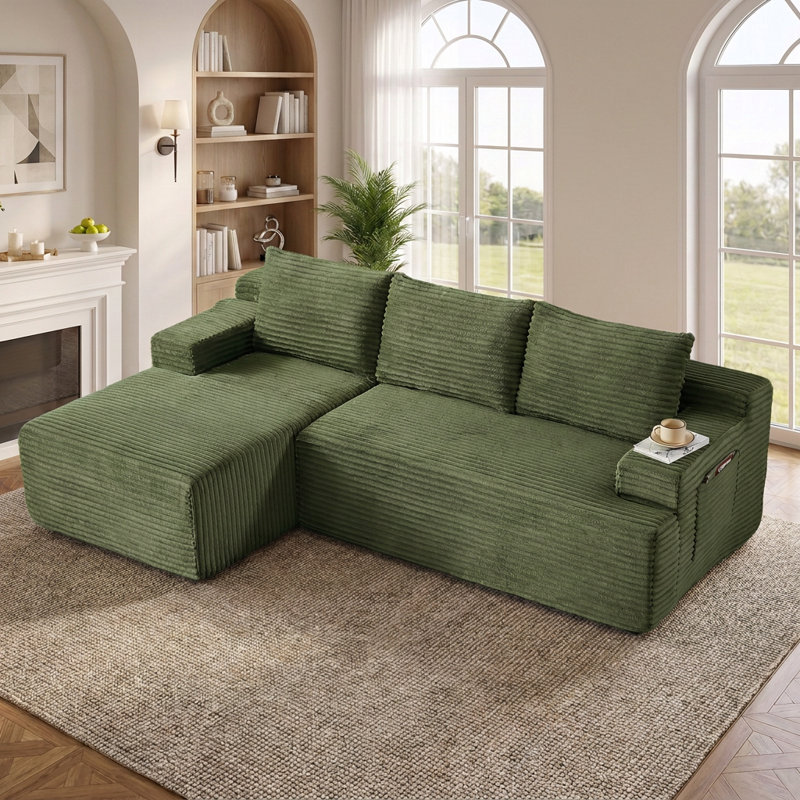 Canapé d'angle en forme de L Cloud Couch avec assise profonde et confort moelleux, aucun assemblage requis, Vert