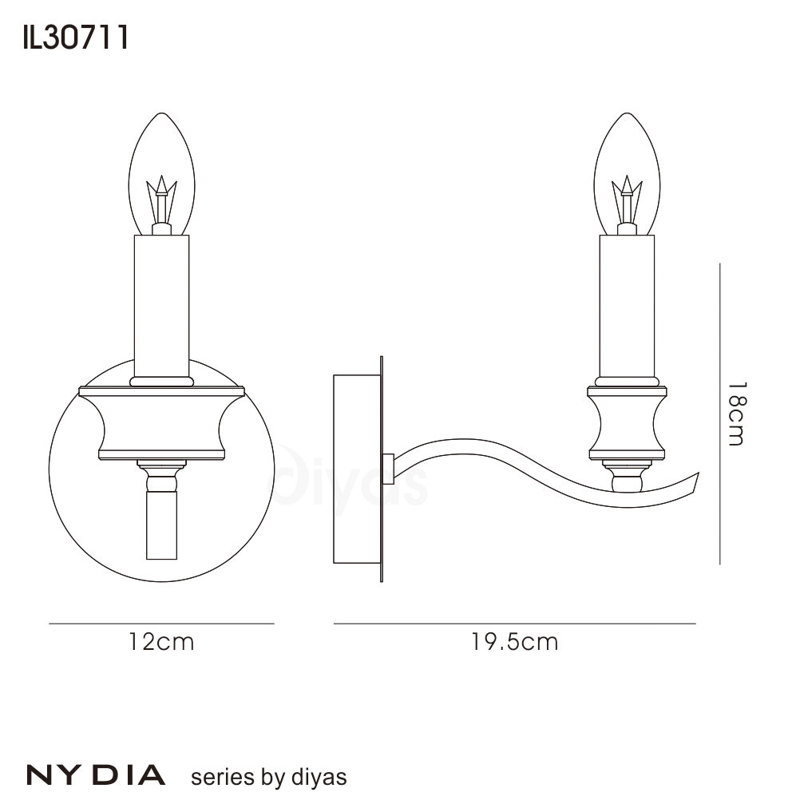 Valley Candle Wall Light, Polished Chrome